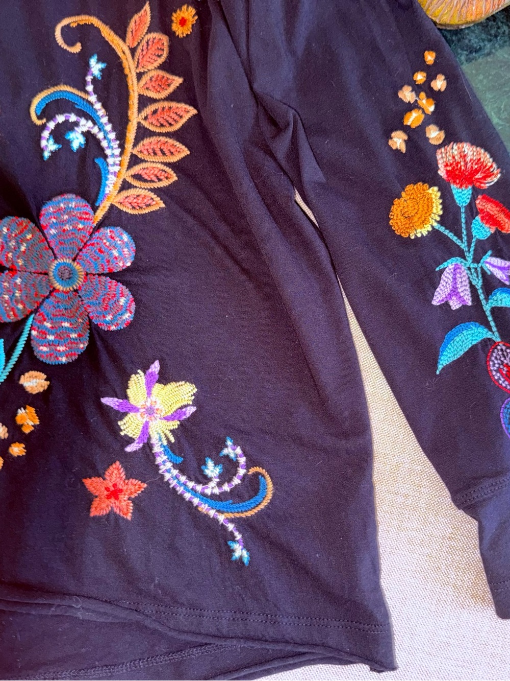 Johnny Was Heavily Embroidered V-Neck Long-Sleeve Top with Multicolor Designs - Picture 6 of 12